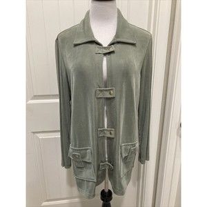 Stylish NWT Green Slinky Brand Jacket Cardigan Snap Closure SZ L Pockets Cute